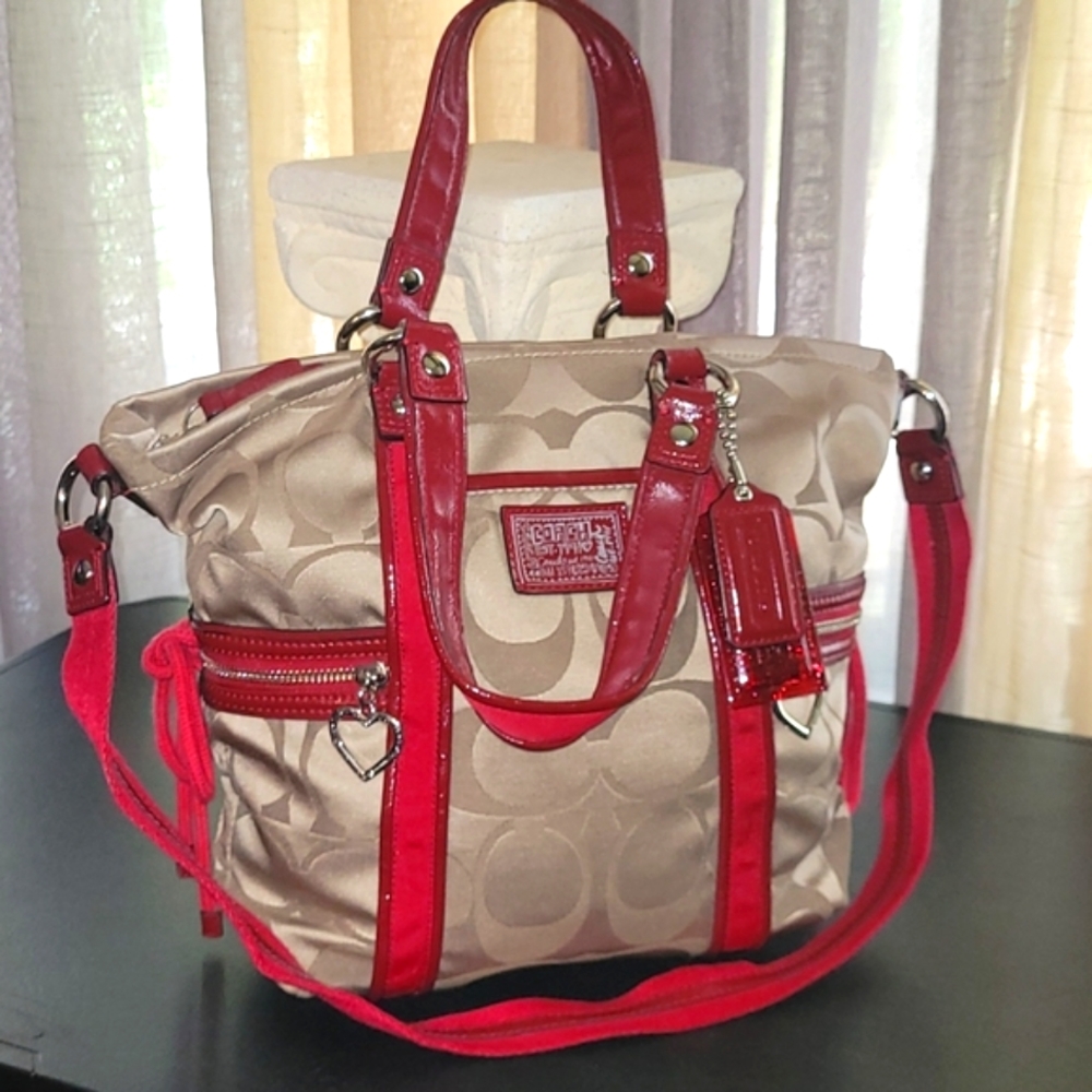 Coach Beige and Red Tote Bag